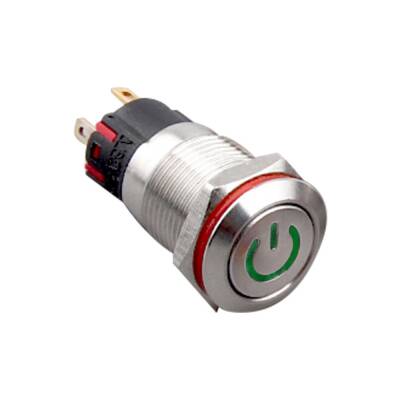 12A-P1Z-C Düz Anahtarlı Işıklı Power Metal Buton 12mm - Yeşil - 1 data-big=