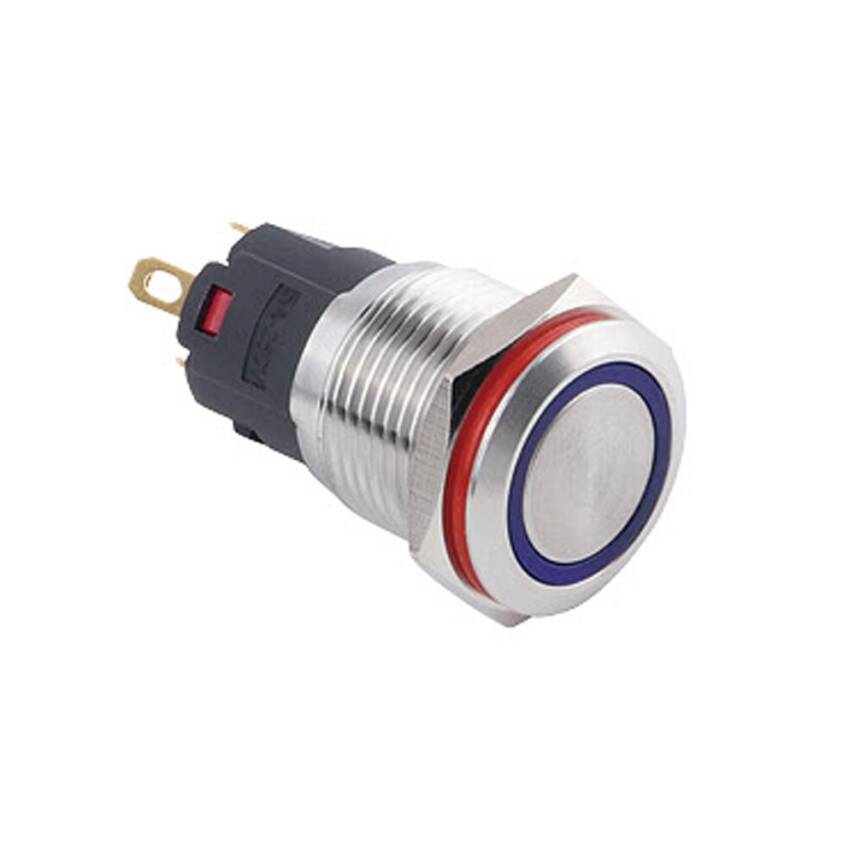 16A-P1Z-E Düz Anahtarlı Işıklı Metal Buton 16mm - Mavi - 1