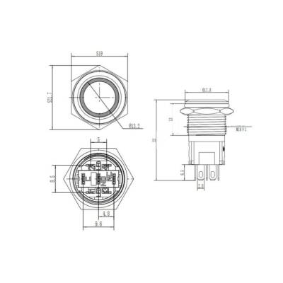 16A-P1Z-E Düz Anahtarlı Işıklı Metal Buton 16mm - Mavi - 2 data-big=