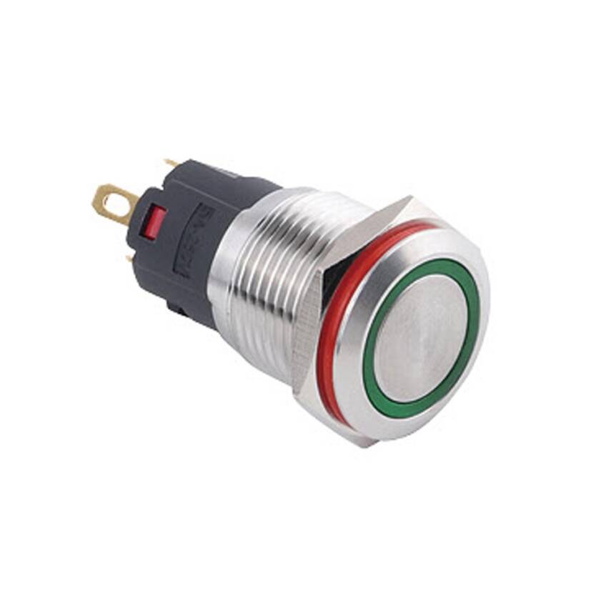 16A-P1Z-E Düz Anahtarlı Işıklı Metal Buton 16mm - Yeşil - 1