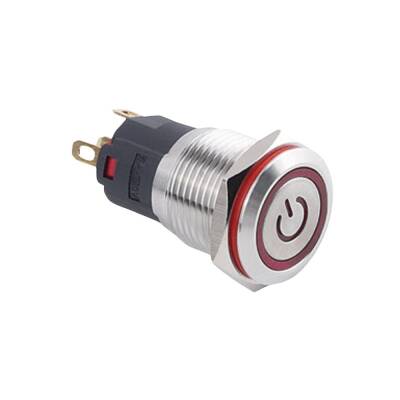 16A-P1Z-EC Düz Anahtarlı Işıklı Power Metal Buton 16mm - Kırmızı - 1 data-big=