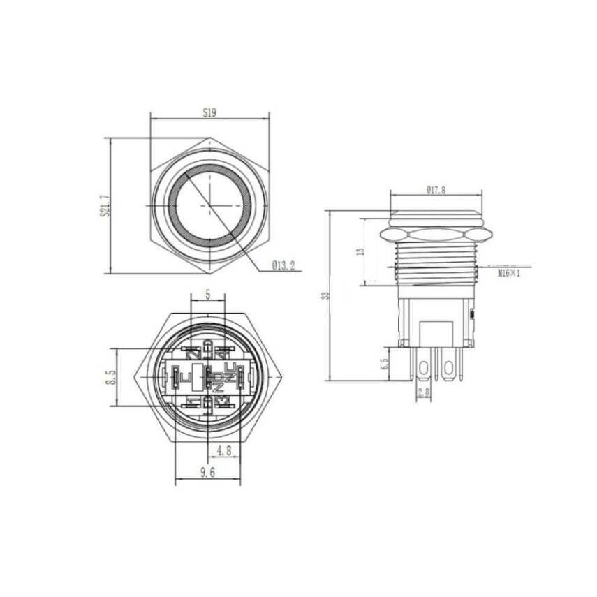16A-P1Z-EC Düz Anahtarlı Işıklı Power Metal Buton 16mm - Kırmızı - 2