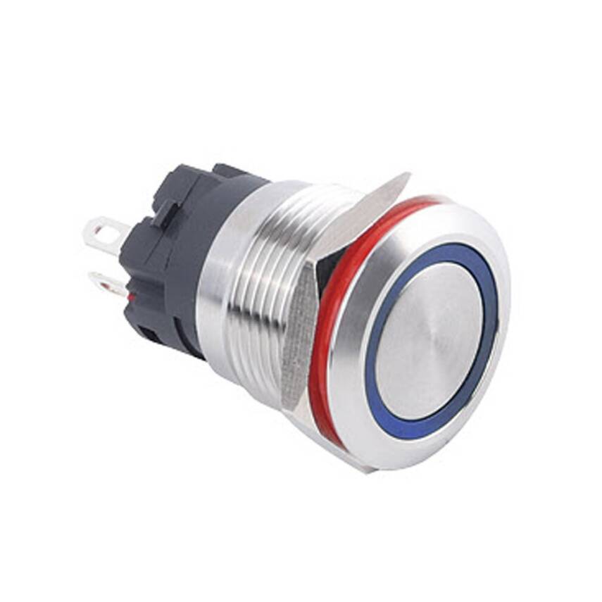19A-P1Z-E Düz Anahtarlı Işıklı Metal Buton 19mm - Mavi - 1
