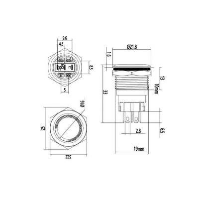 19A-P1Z-E Düz Anahtarlı Işıklı Metal Buton 19mm - Mavi - 2 data-big=