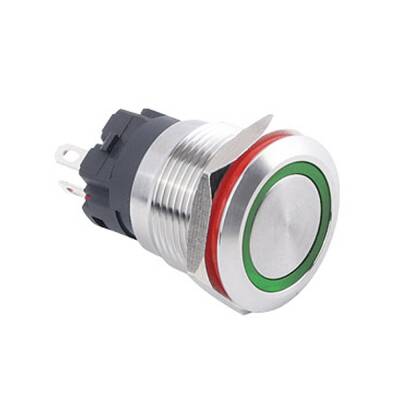 19A-P1Z-E Düz Anahtarlı Işıklı Metal Buton 19mm - Yeşil - 1 data-big=