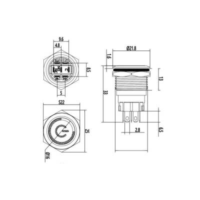 19A-P1Z-EC Düz Anahtarlı Işıklı Power Metal Buton 19mm - Yeşil - 2 data-big=