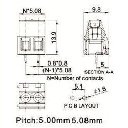 2 Pin 5.08mm Terminal Klemens - Thumbnail