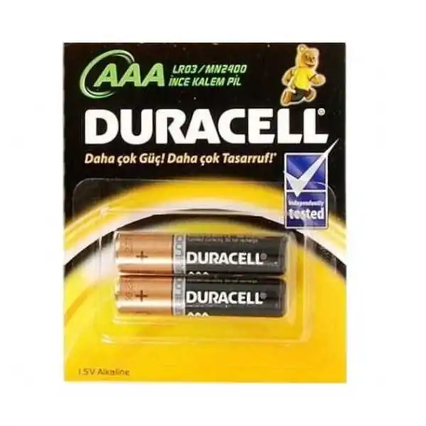 Pil - Duracell Alkaline AAA İnce Kalem Pil 1.5 V-2 Adet