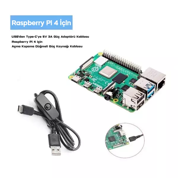 Raspberry Pi Aksesuar - Raspberry Pi On/Off Güç Kablosu