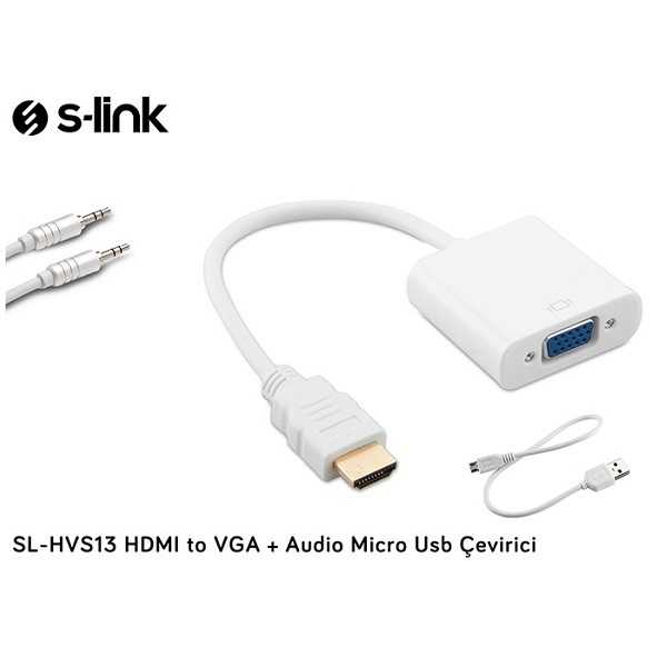 Raspberry Pi Aksesuar - S-link SL-HVS13 HDMI to VGA + Audio Micro Usb Çevirici