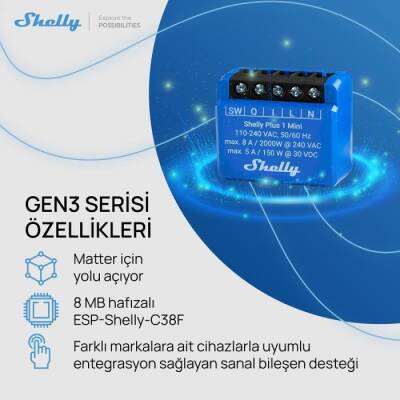 Shelly 1 Mini Gen3 Akıllı Röle - 5 data-big=