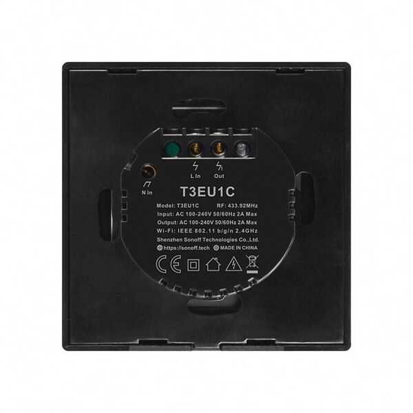 Sonoff Akıllı Ev - IOT - Sonoff TX-T3EU1C Dokunmatik Wifi Işık Anahtarı - Siyah