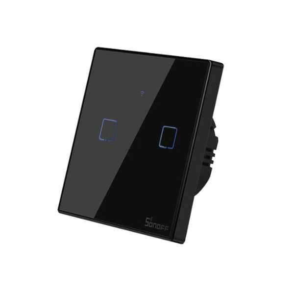 Sonoff Akıllı Ev - IOT - Sonoff TX-T3EU2C Dokunmatik 2'li Wifi Işık Anahtarı - Siyah