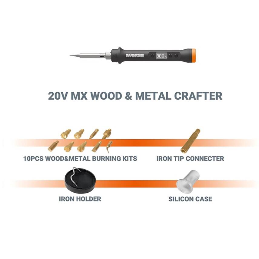 WORX WX744.9 MAKERX 20Volt Profesyonel Dijital Lehim Tabancası + 12 Aksesuar (Akü Dahil Değildir) - 2